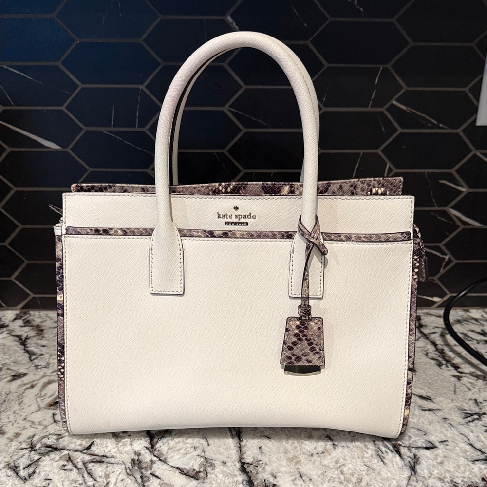 Kate Spade Cream and Snake Print Satchel